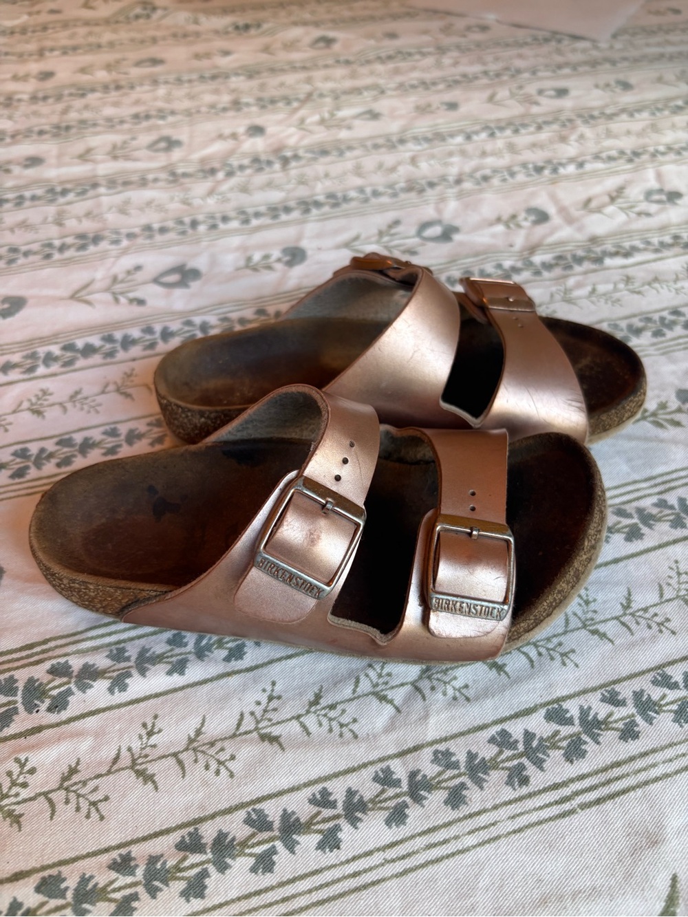 Birkenstock Metallic Rose Gold Double Buckle Sandals